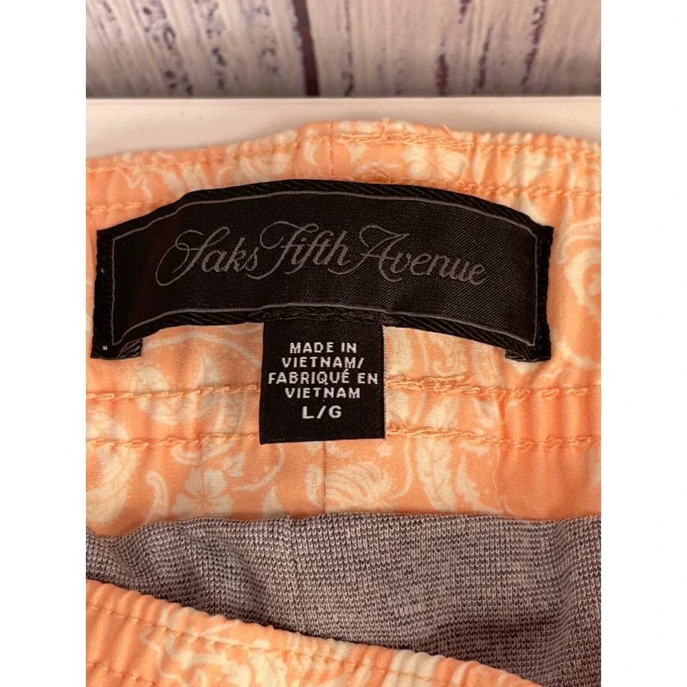 Saks Fifth Avenue Collection Mens Swim Trunks L Coral Beach Volleyball Pool Sun